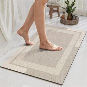 Non Slip Bath Mat Thin Rubber Backing Quick Dry Absorbent Bathroom Rug 16x24